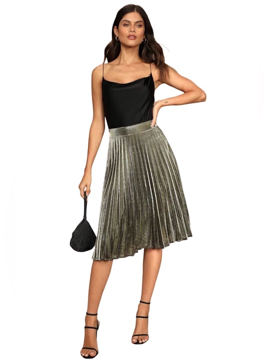 Lulus Dresses & Skirts - NWT Lulus Star Shine Olive Gold Metallic Pleated Midi Skirt Size Medium